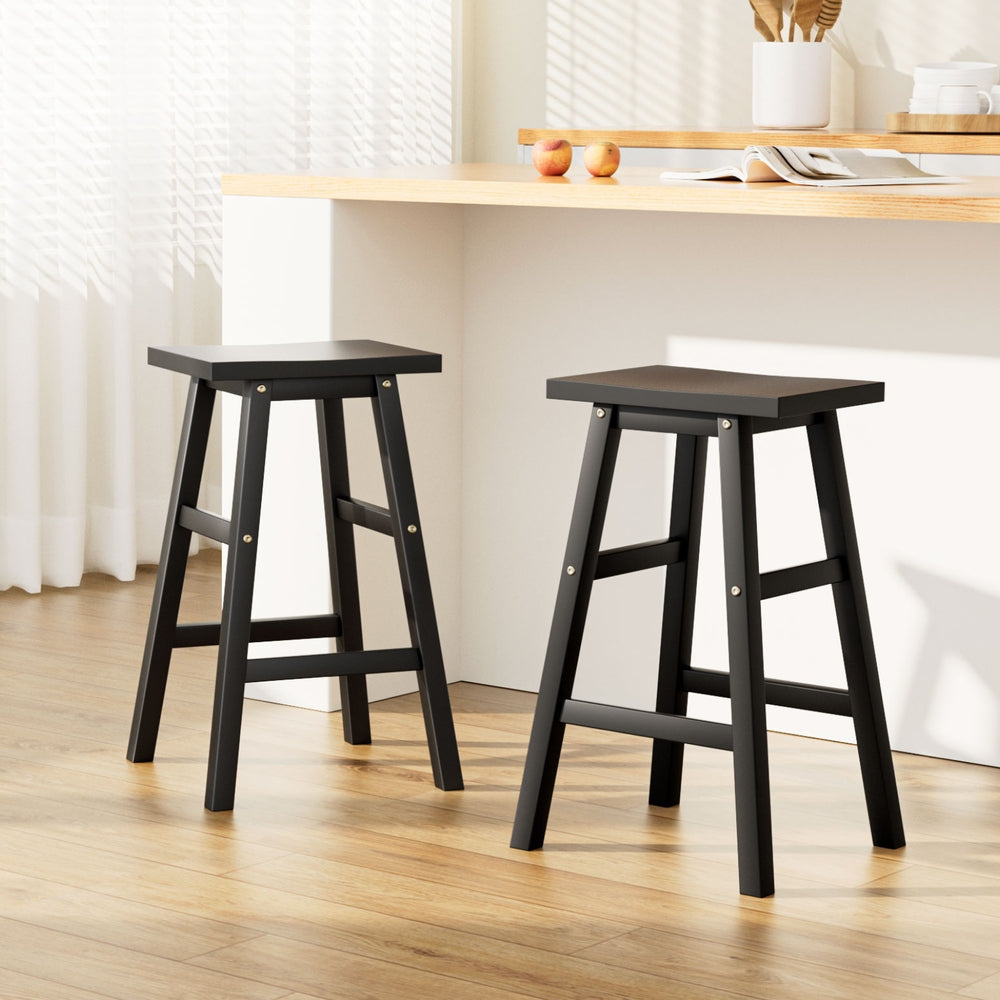 Artiss Set of 2 Beech Wood Bar Stools - Black