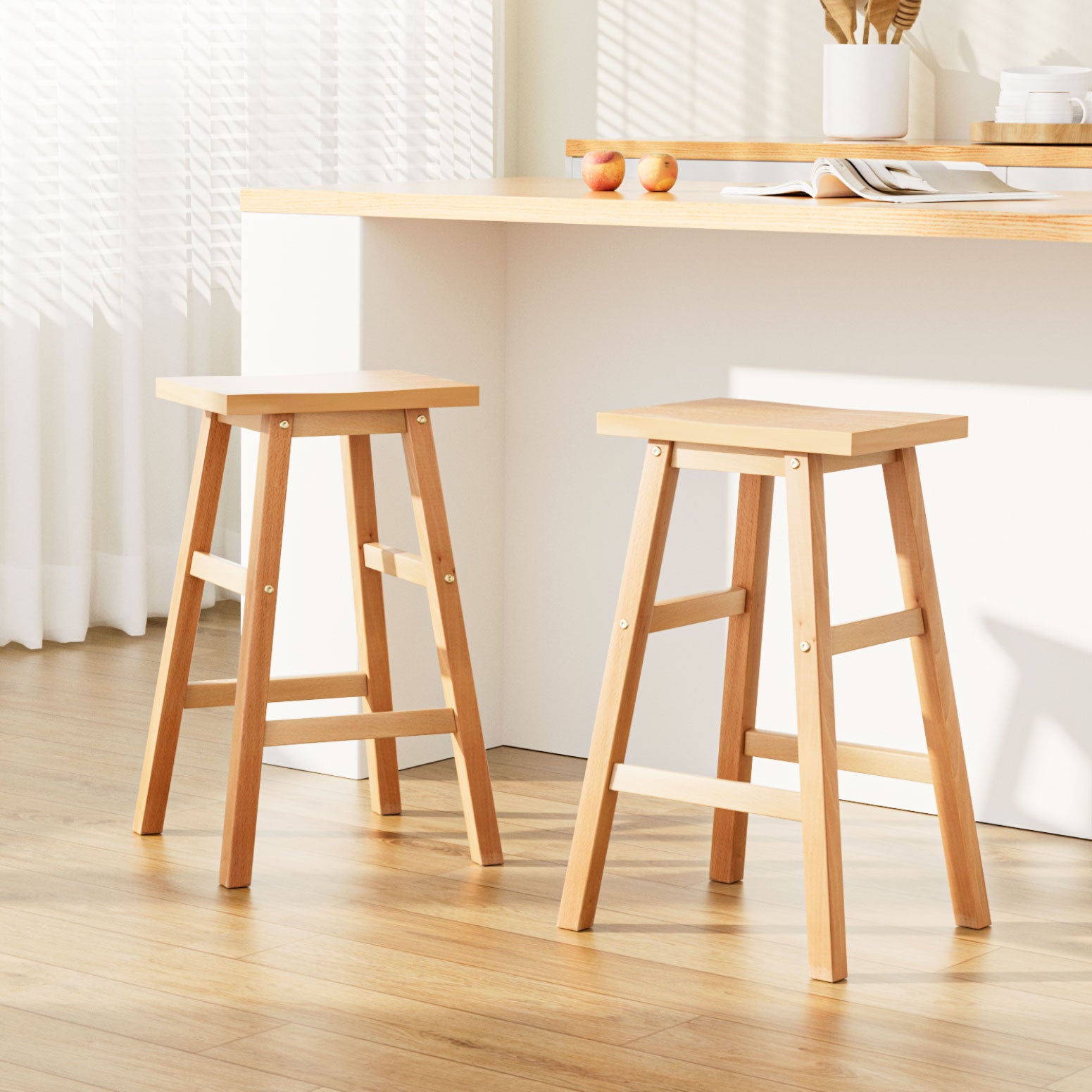 Artiss Set of 2 Beech Wood Bar Stools - Natural