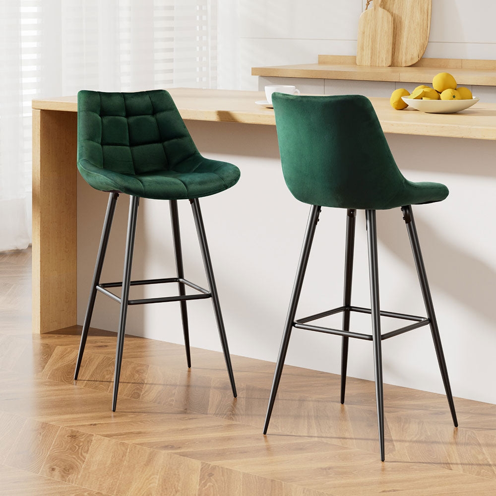 Artiss Set of 2 Velvet Bar Stools - Green