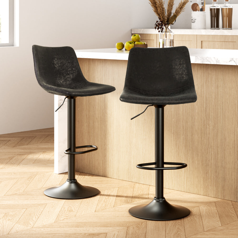 Artiss Set of 2 Bar Stools Gas Lift- Black