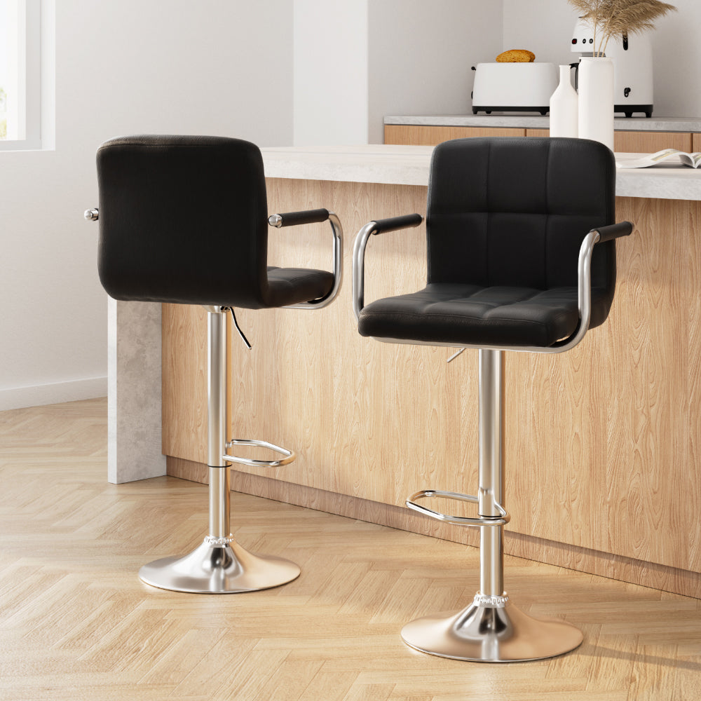 Artiss Set of 2 Bar Stools Gas lift Swivel Armrests - Steel and Black
