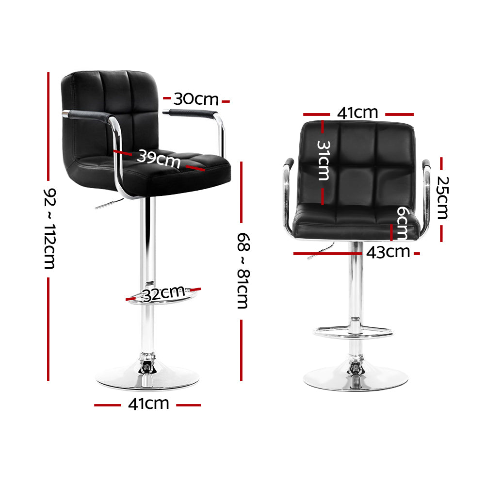 Artiss Set of 2 Bar Stools Gas lift Swivel Armrests - Steel and Black