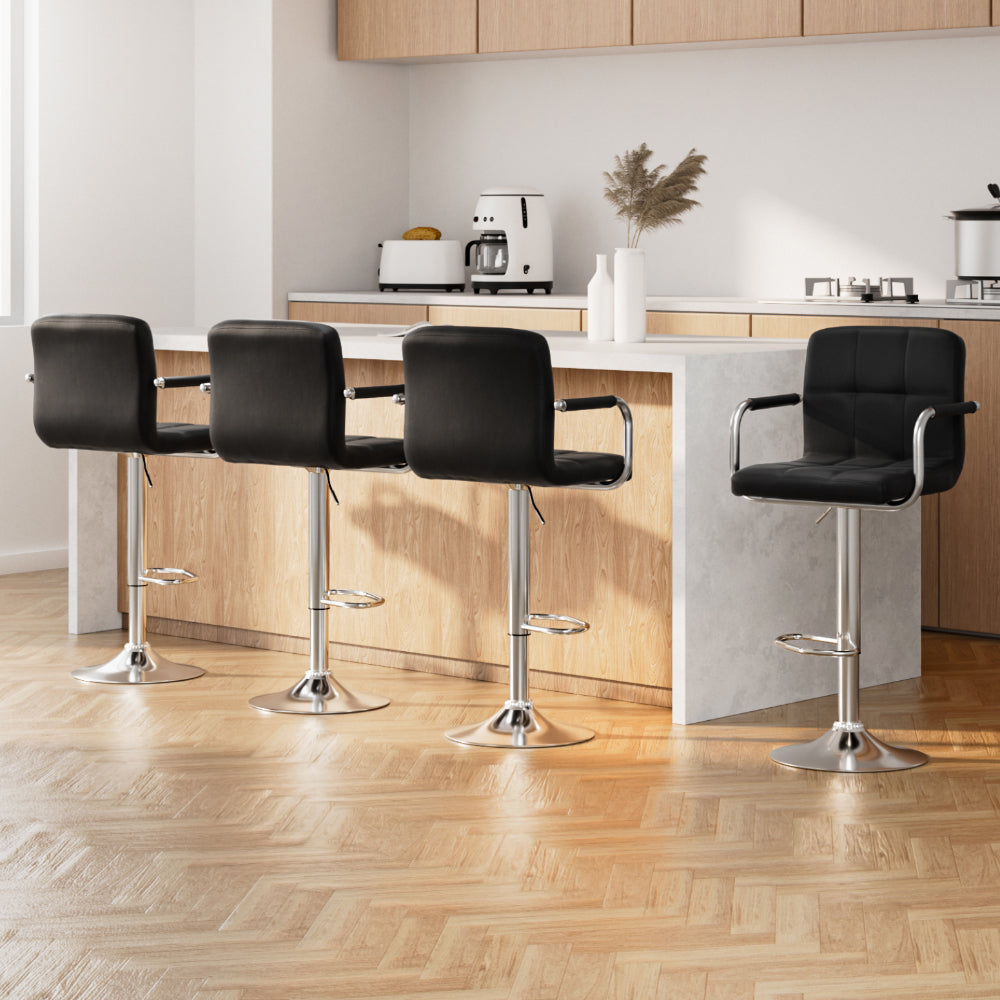 Artiss Set of 4 Bar Stools Gas lift Swivel Armrests - Steel and Black