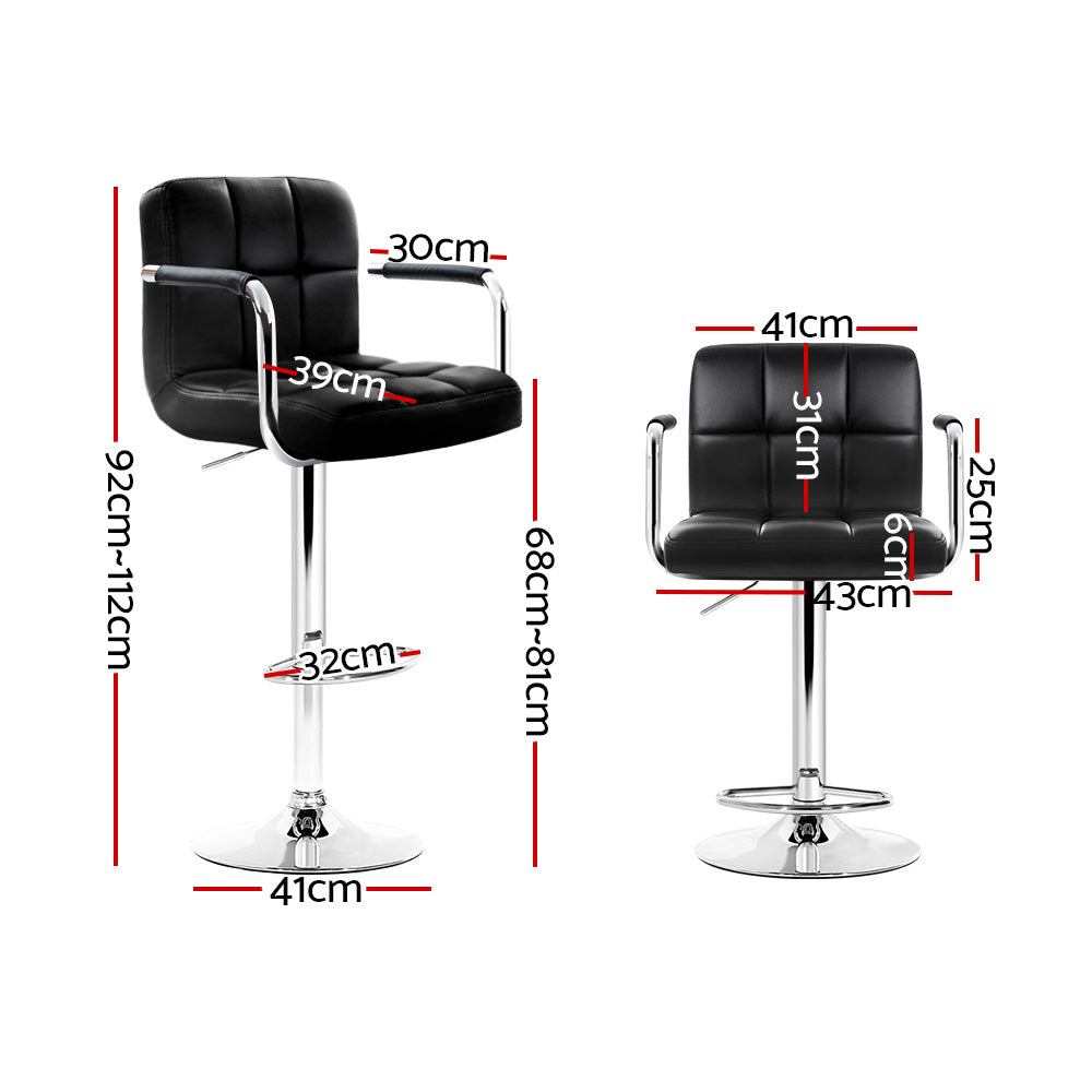 Artiss Set of 4 Bar Stools Gas lift Swivel Armrests - Steel and Black