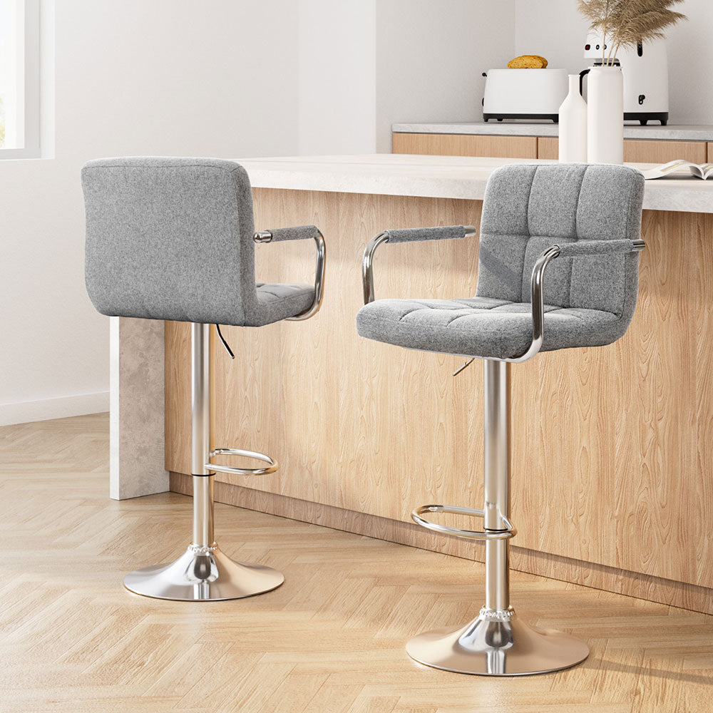 Artiss Set of 2 Bar Stools Gas lift Swivel - Steel and Grey