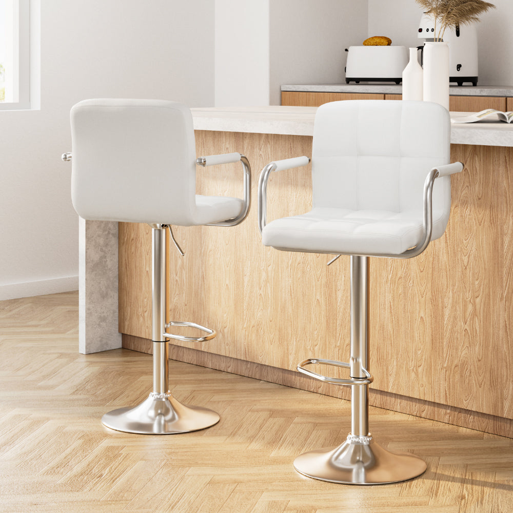 Artiss Set of 2 Bar Stools Gas lift Swivel - Steel and White