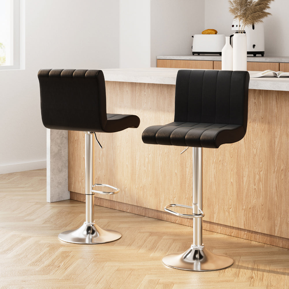Artiss Set of 2 Line Style PU Leather Bar Stools - Black