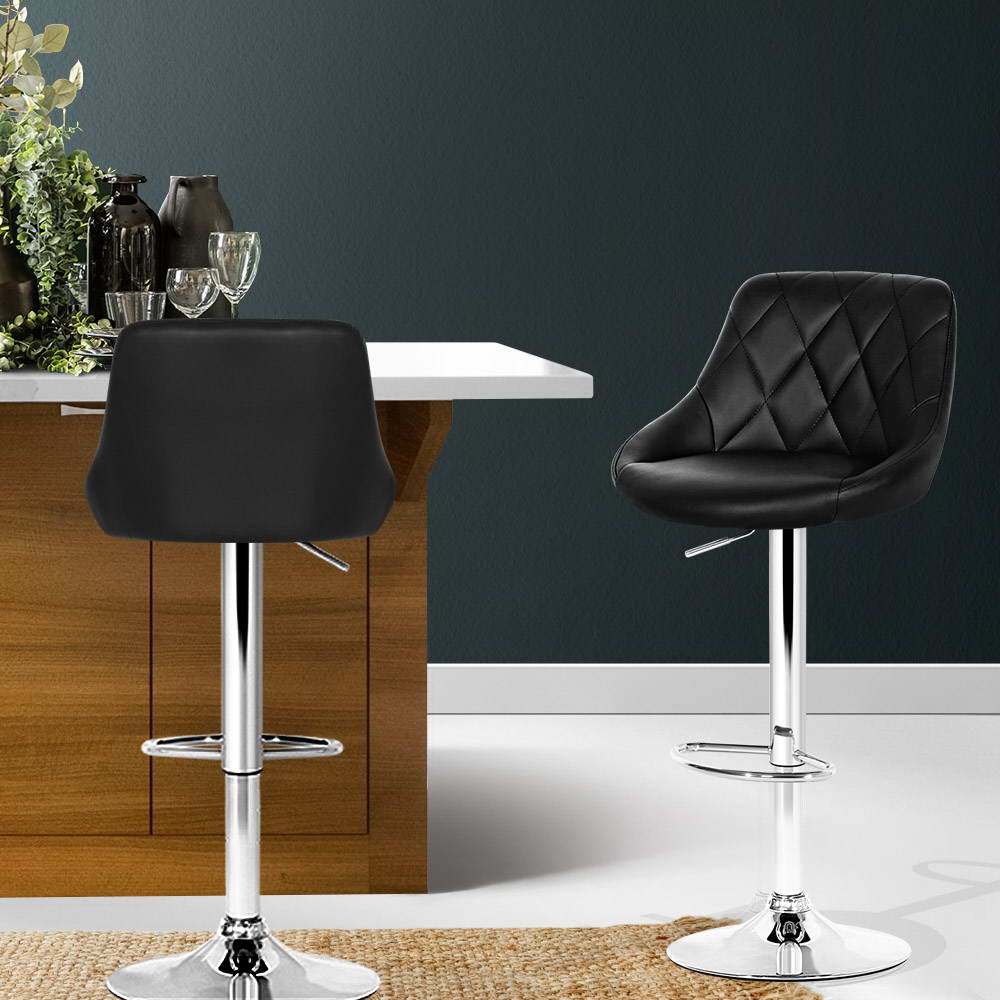 Artiss Set of 2 Bar Stools PU Leather Diamond Style - Black