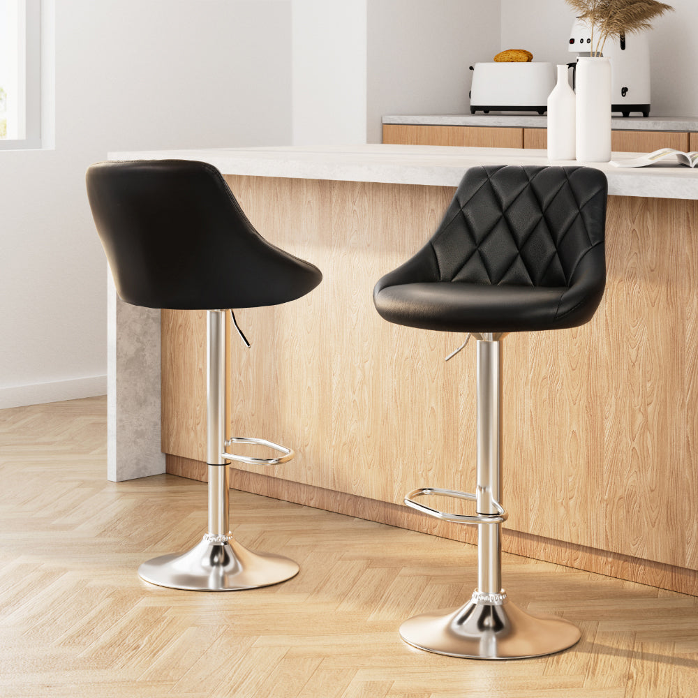Artiss Set of 2 Bar Stools PU Leather Diamond Style - Black
