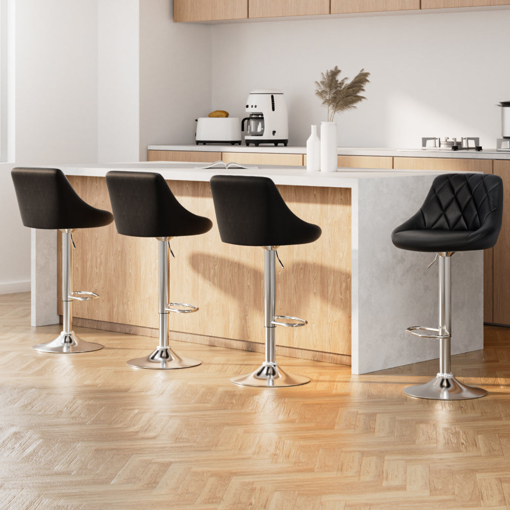 Artiss Set of 4 Bar Stools PU Leather Diamond Style - Black