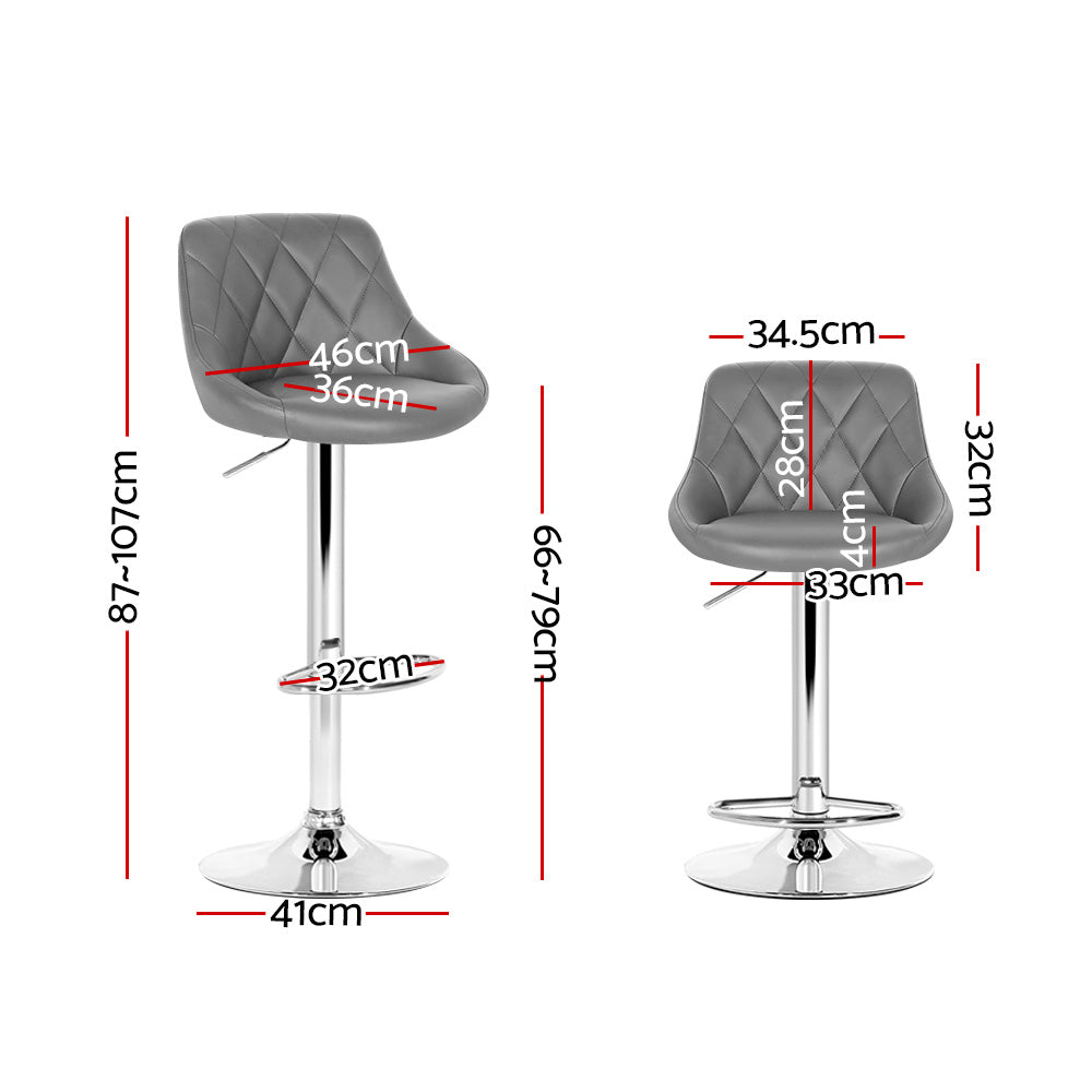 Artiss Set of 2 Bar Stools PU Leather Diamond Style - Grey
