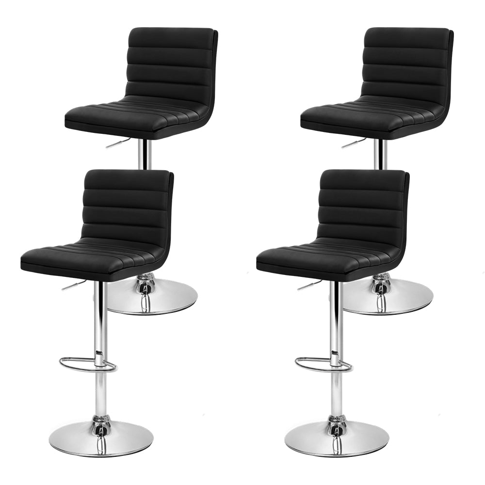 Artiss Set of 4 PU Leather Lined Pattern Bar Stools- Black and Chrome
