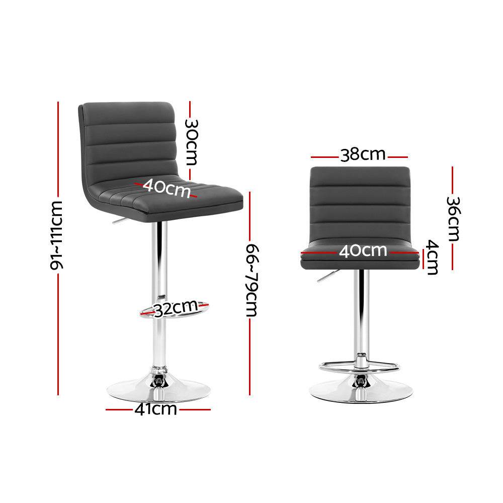 Artiss Set of 2 PU Leather Lined Pattern Bar Stools- Grey and Chrome