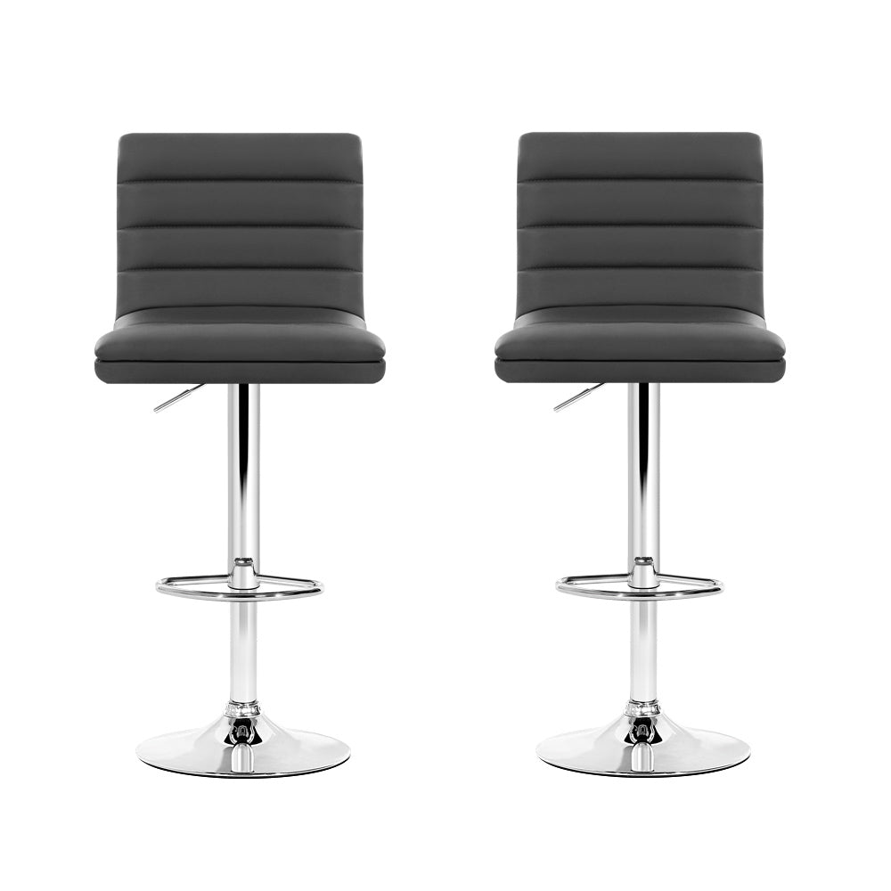 Artiss Set of 2 PU Leather Lined Pattern Bar Stools- Grey and Chrome