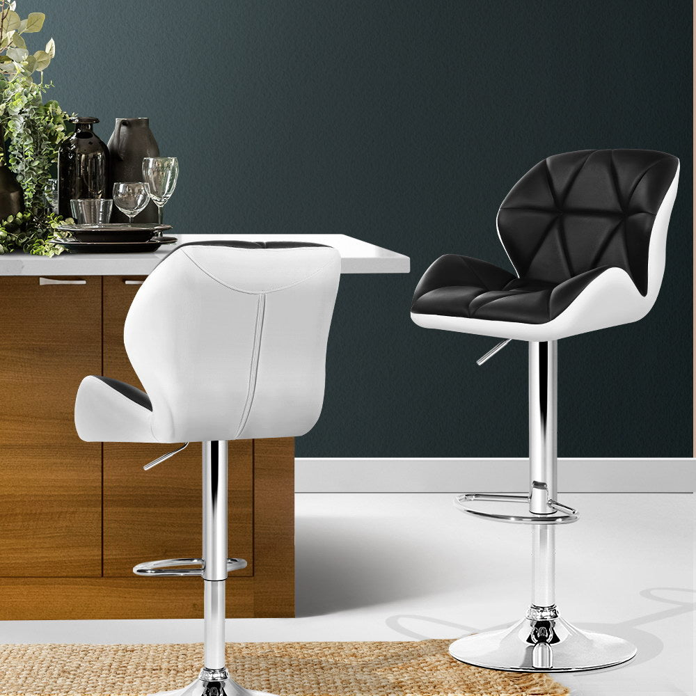 Artiss Set of 2 Kitchen Bar Stools - White, Black and Chrome