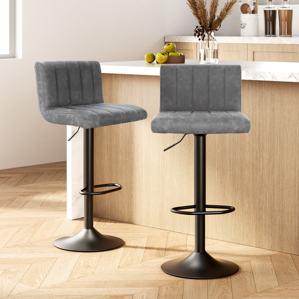 Artiss Set of 2 Bar Stools PU Leather Line Style - Grey