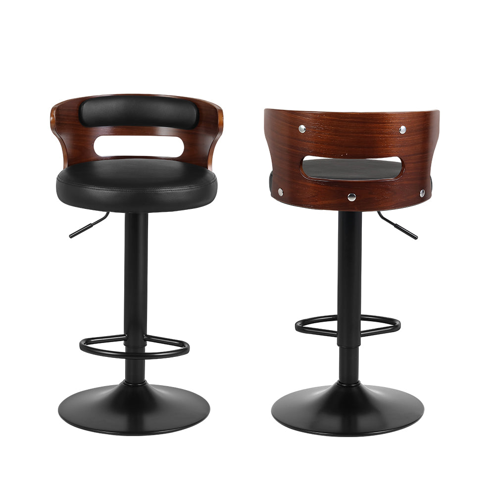 Artiss Set of 2 Bar Stools Kitchen Wooden Gas Lift Leather Stool Metal Black Barstools