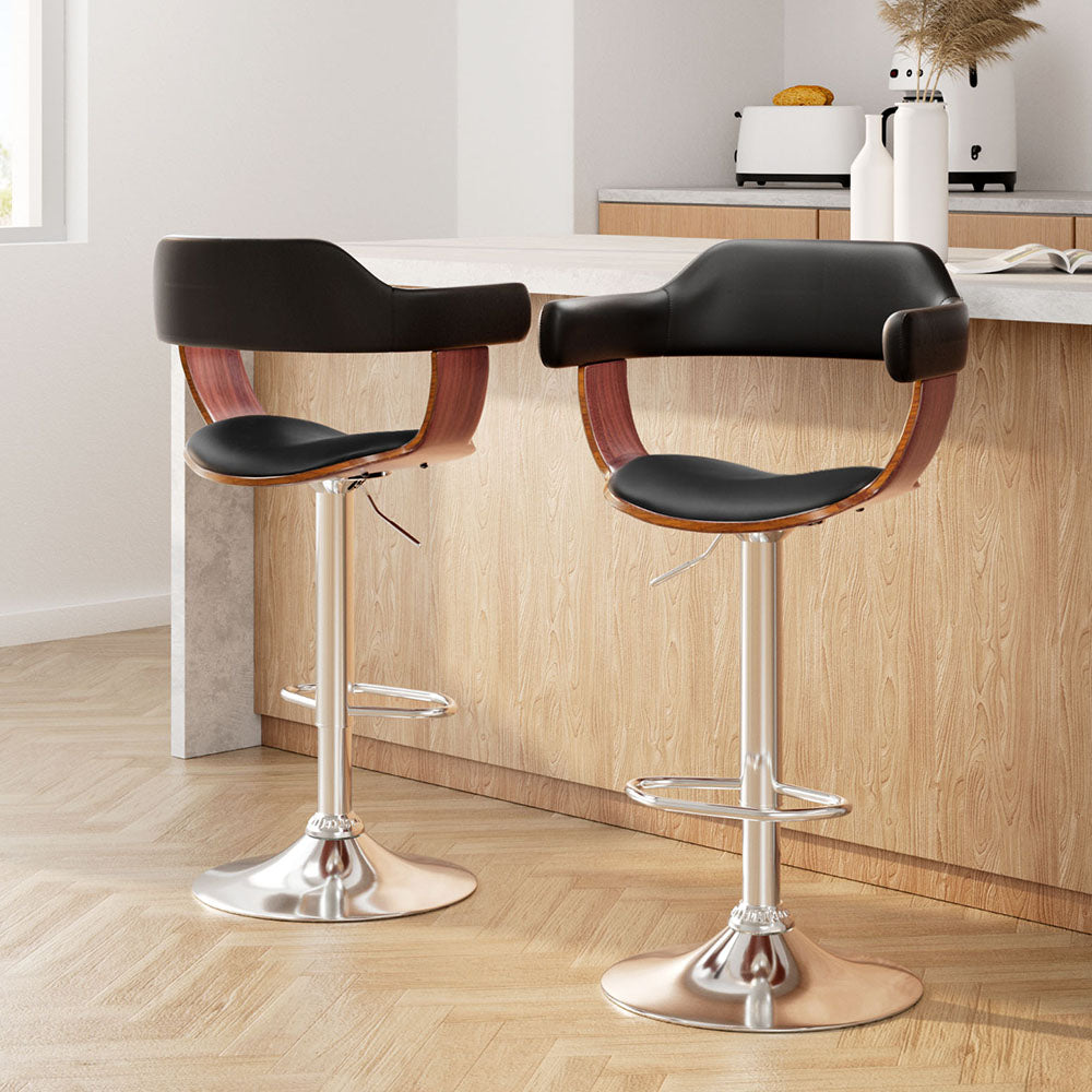 Artiss Set of 2 Wooden Bar Stool - Black and Wood
