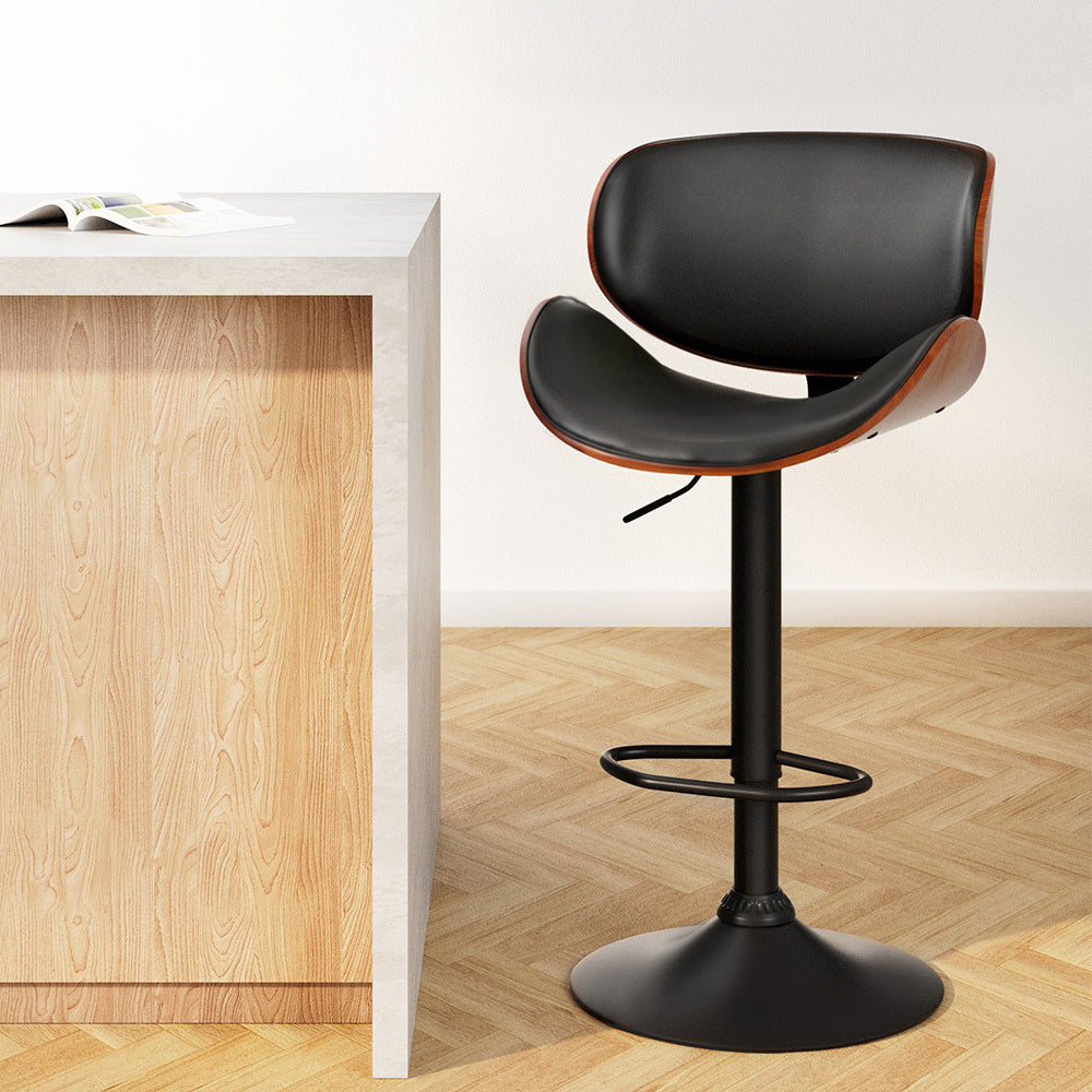 Artiss Kitchen Bar Stools Swivel Gas Lift Wooden Stool Metal Black Barstools