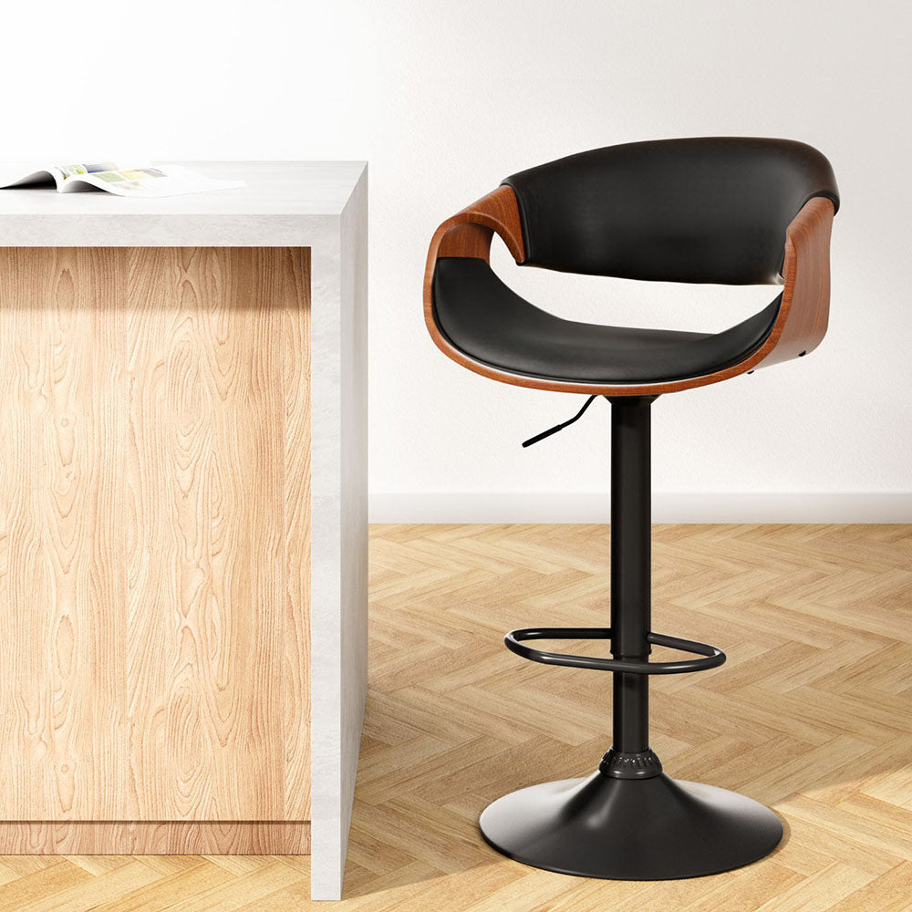 Artiss Bar Stools Swivel Chair Kitchen Gas Lift Wooden Bar Stool Leather Black