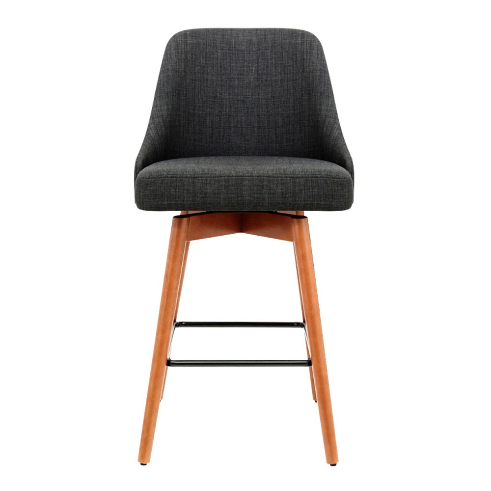 Artiss Set of 2 Wooden Fabric Bar Stools Square Footrest - Charcoal