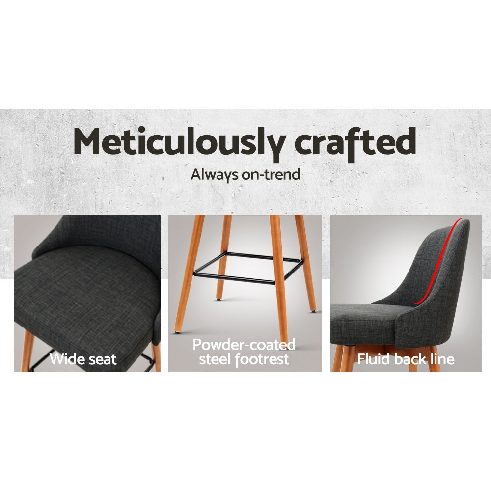 Artiss Set of 2 Wooden Fabric Bar Stools Square Footrest - Charcoal