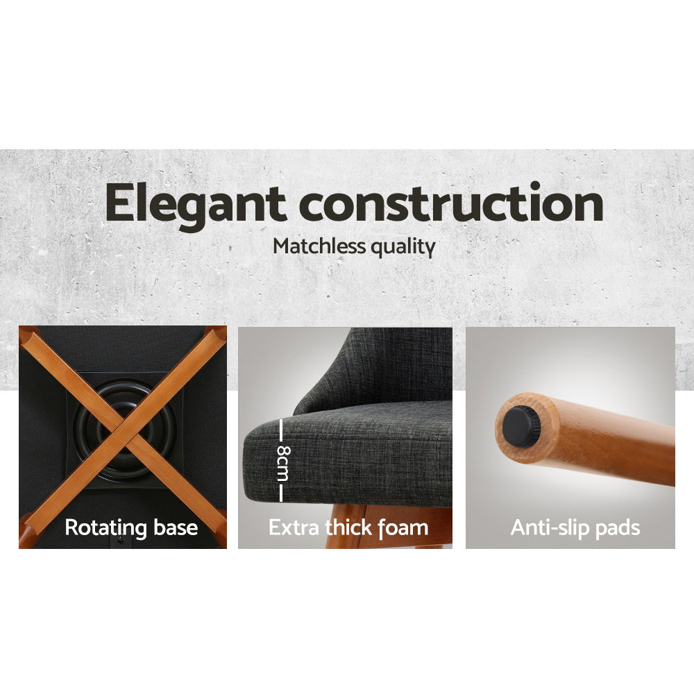 Artiss Set of 2 Wooden Fabric Bar Stools Square Footrest - Charcoal