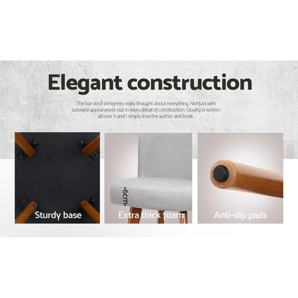 Artiss Set of 4 Wooden Fabric Bar Stools Circular Footrest - Light Grey