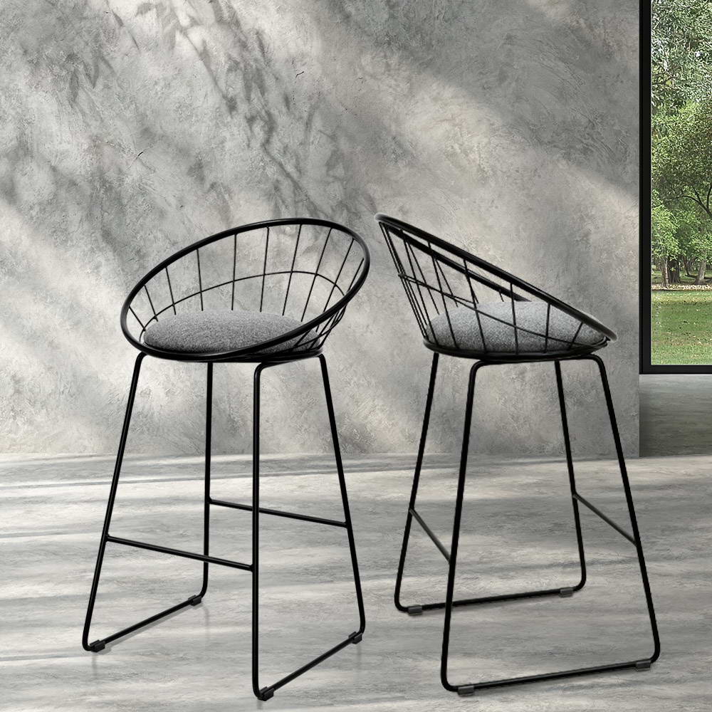 Artiss Set of 2 Bar Stools Steel Fabric - Grey and Black