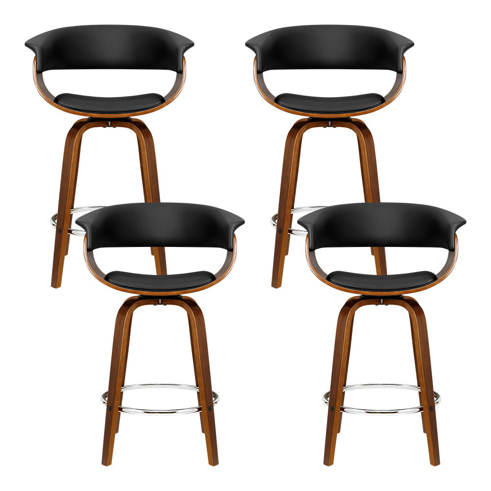 Artiss Set of 4 Swivel PU Leather Bar Stool - Wood and Black