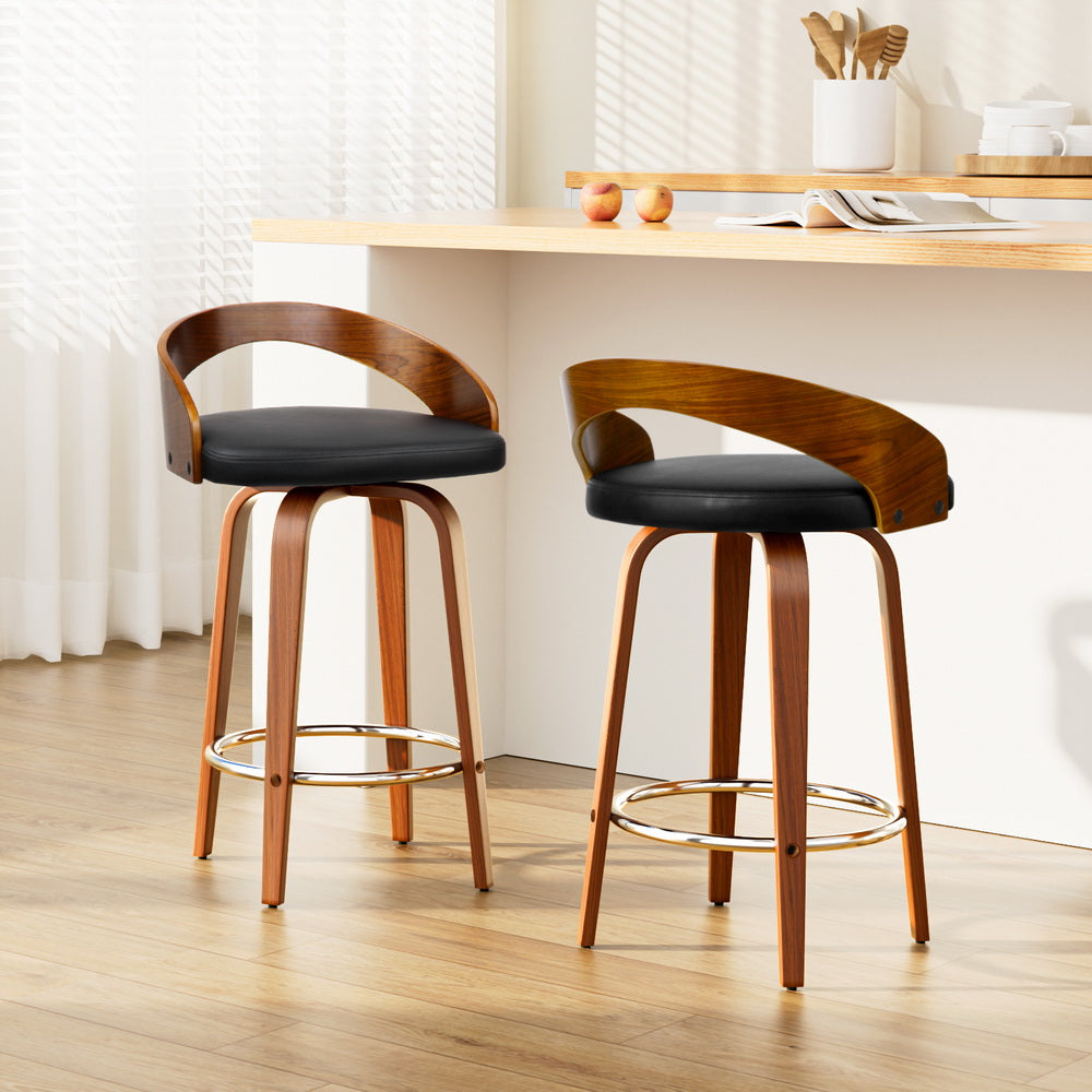 Artiss Set of 2 Walnut Wood Bar Stools - Black and Brown