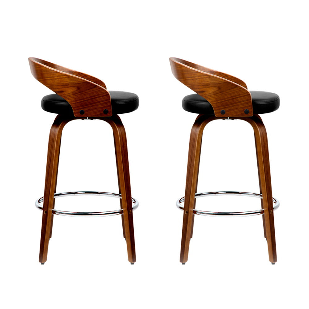 Artiss Set of 2 Walnut Wood Bar Stools - Black and Brown