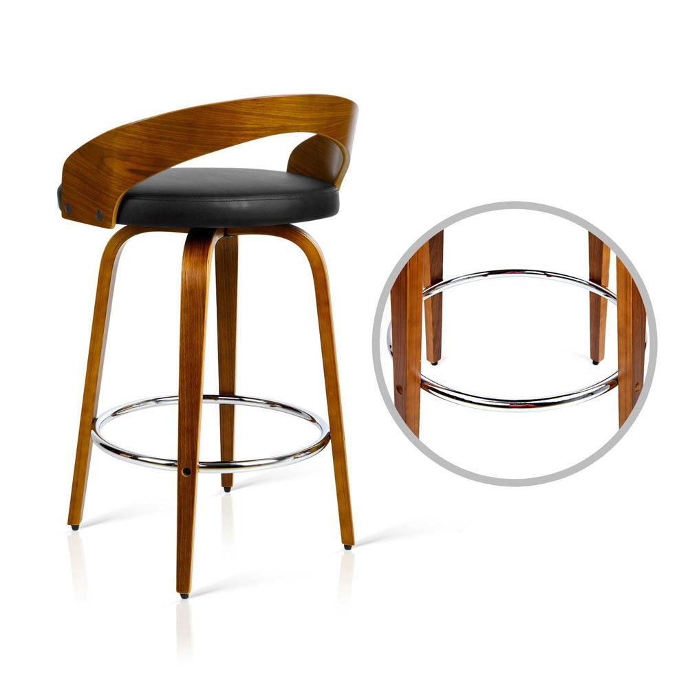 Artiss Set of 2 Walnut Wood Bar Stools - Black and Brown