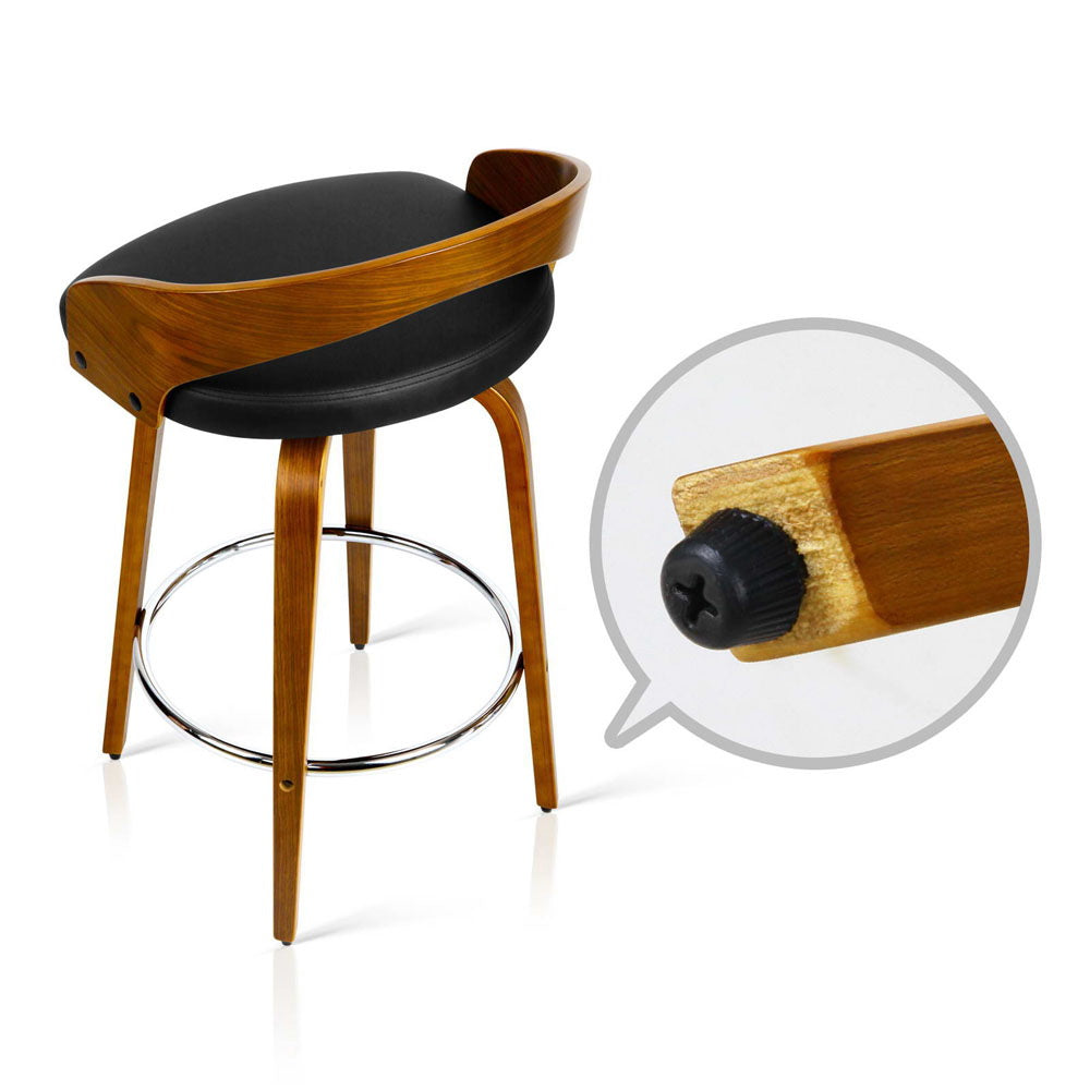 Artiss Set of 2 Walnut Wood Bar Stools - Black and Brown