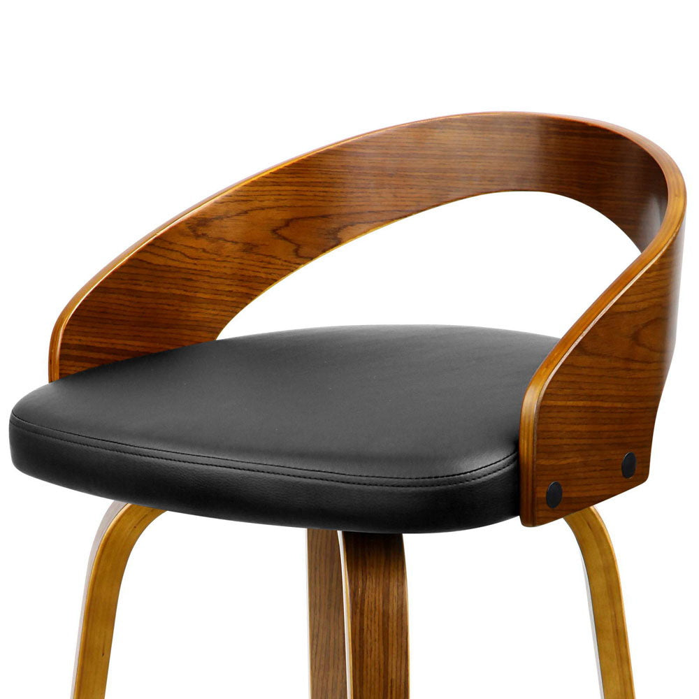 Artiss Set of 2 Walnut Wood Bar Stools - Black and Brown