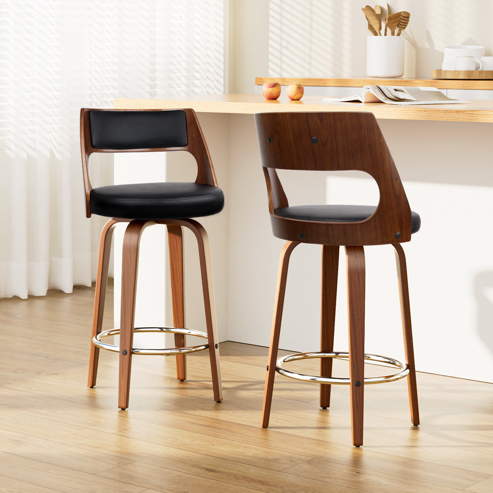 Artiss Set of 2 Wooden Bar Stools - Black