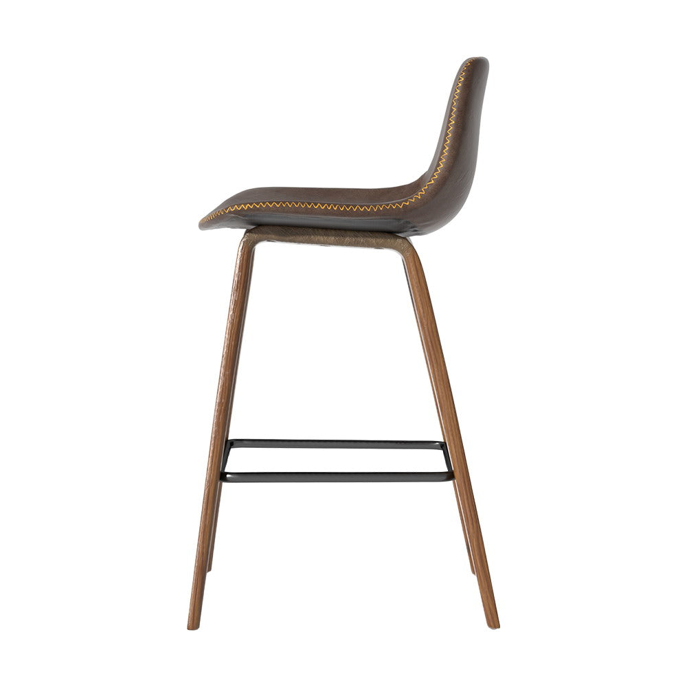 Artiss Set of 2 PU Leather Bar Stools Square Footrest - Wood and Brown