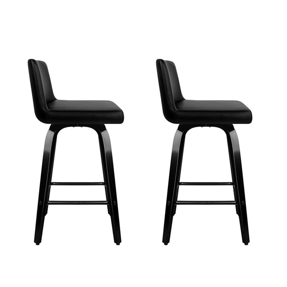 Artiss Set of 2 Wooden PU Leather Bar Stool - Black