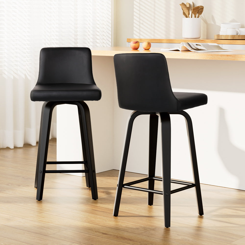 Artiss Set of 2 Wooden PU Leather Bar Stool - Black