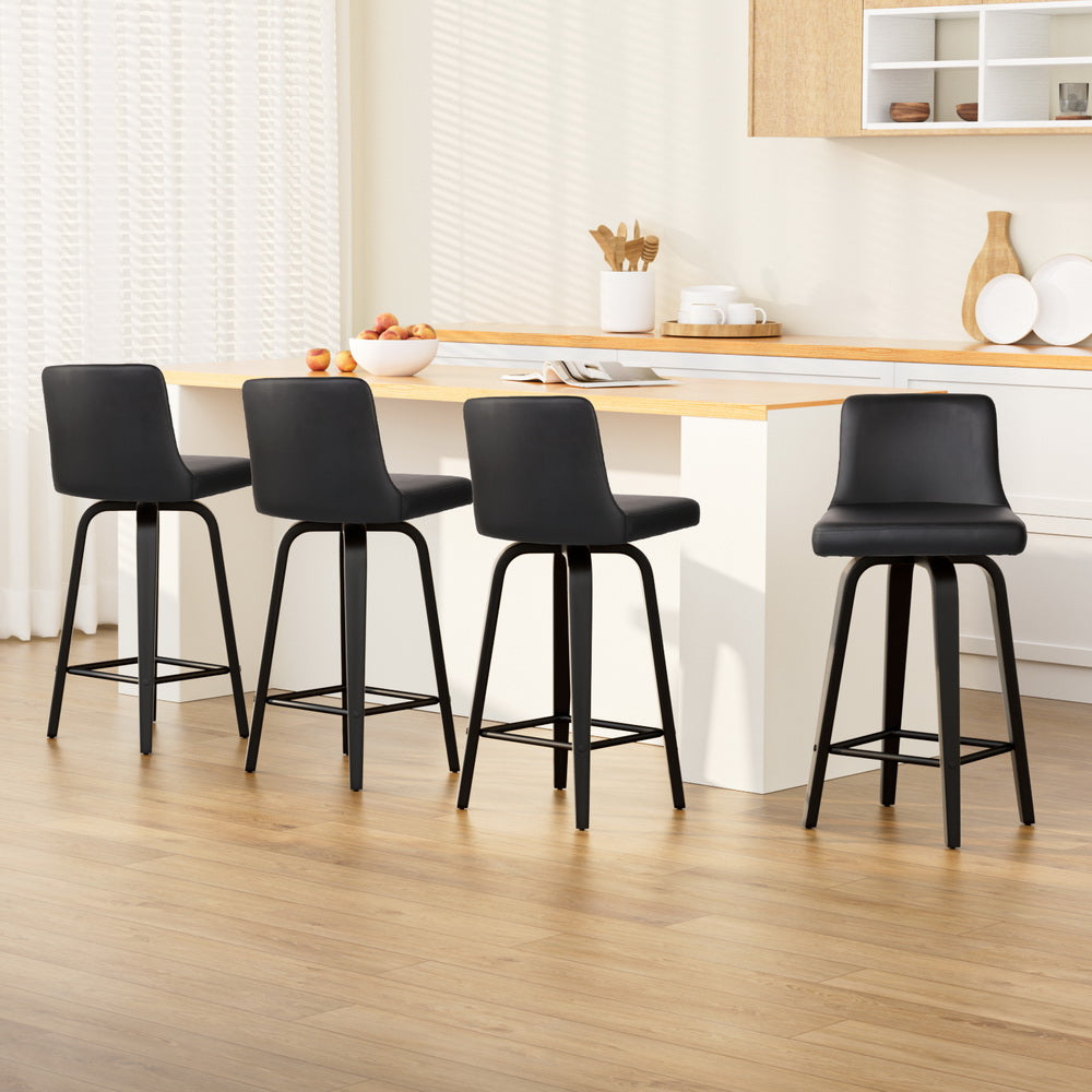 Artiss Set of 4 Wooden PU Leather Bar Stool - Black