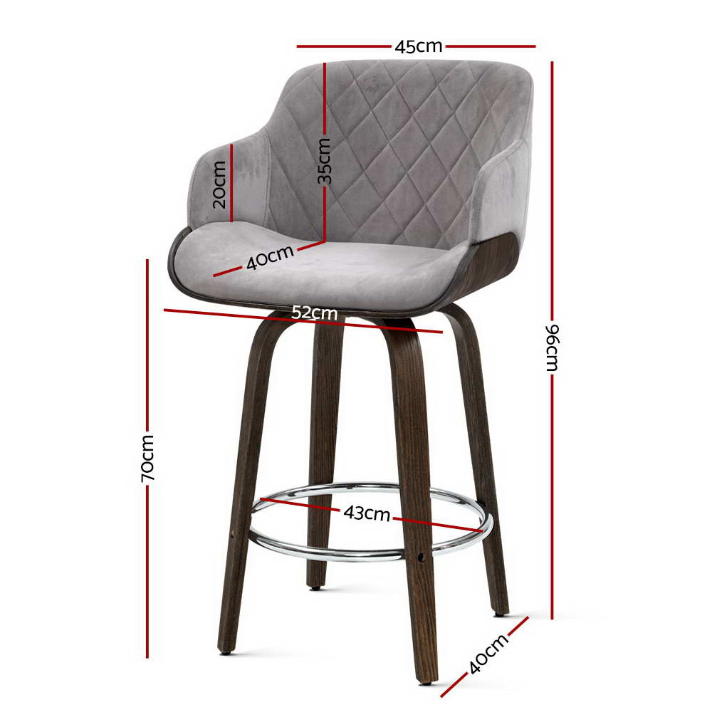 Artiss Velvet Bar Stool Swivel - Grey and Wood