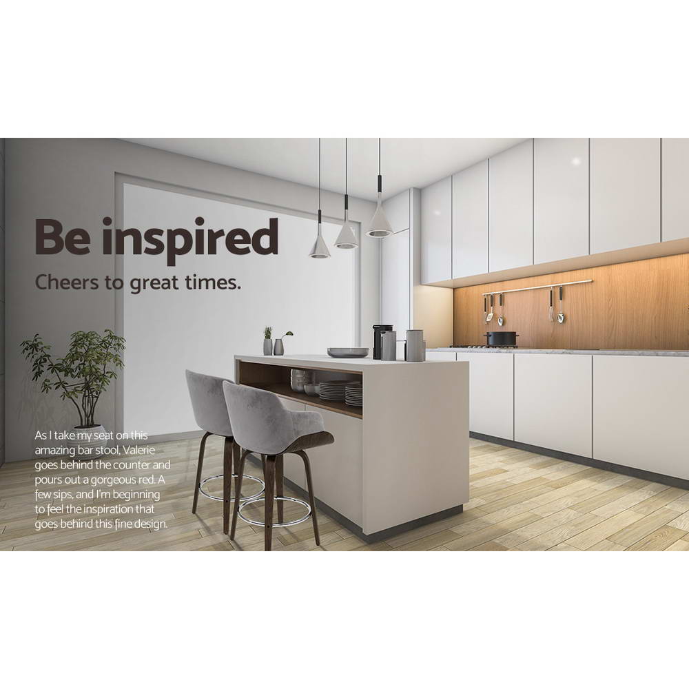 Artiss Velvet Bar Stool Swivel - Grey and Wood