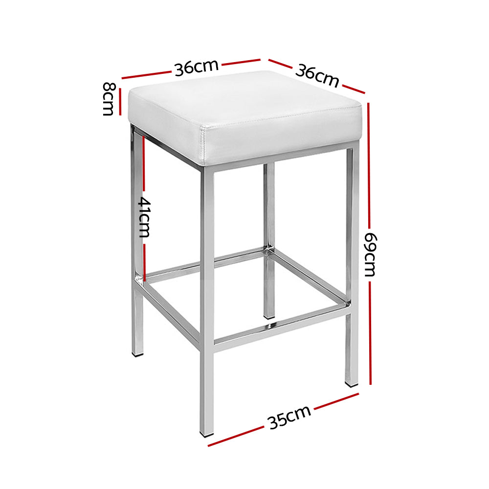 Artiss Set of 2 PU Leather Backless Bar Stools - White and Chrome