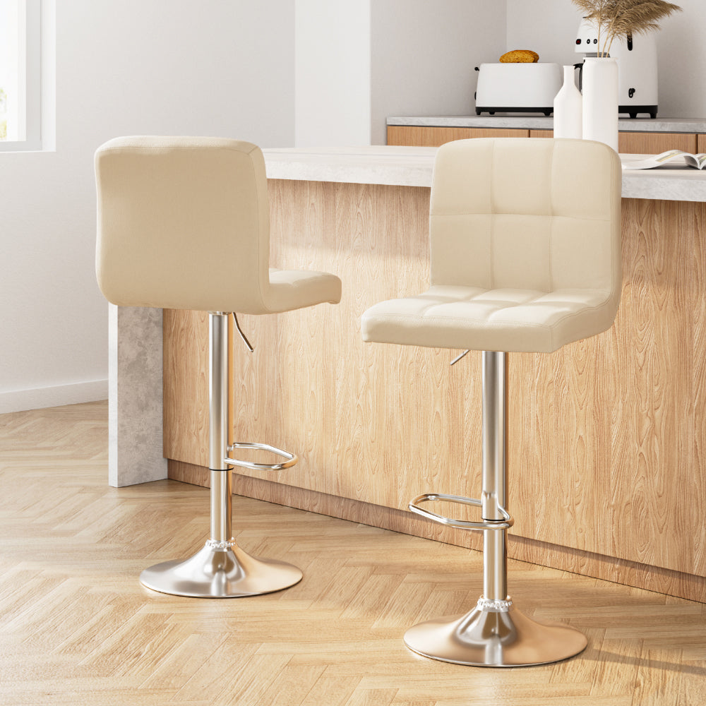 Artiss Set of 2 PU Leather Gas Lift Bar Stools - Beige