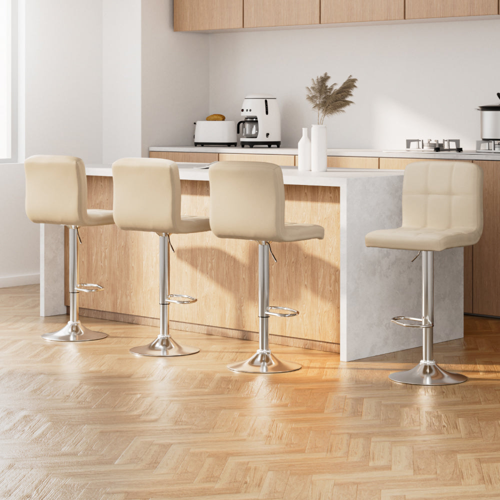 Artiss Set of 4 PU Leather Gas Lift Bar Stools - Beige
