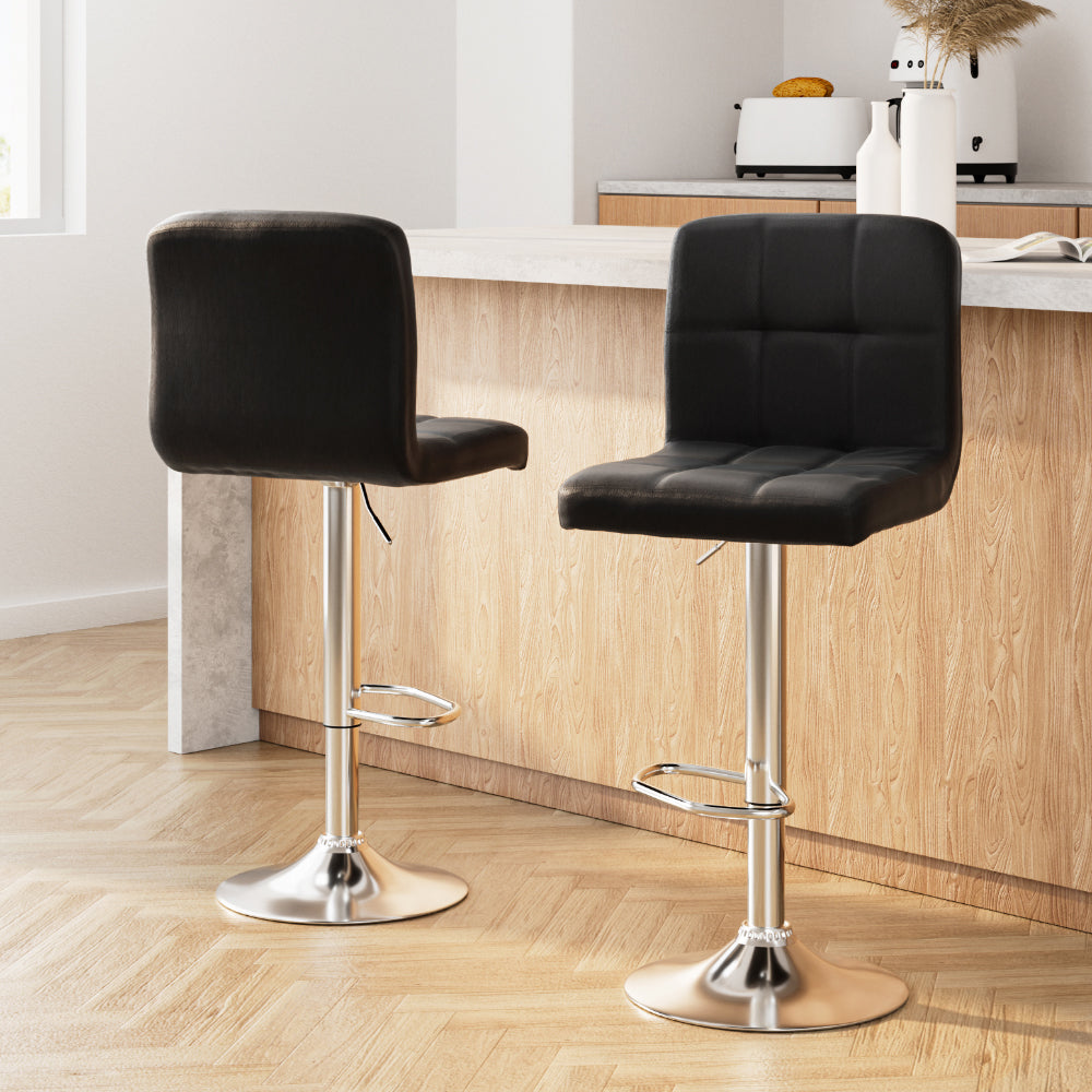 Artiss Set of 2 PU Leather Gas Lift Bar Stools - Black