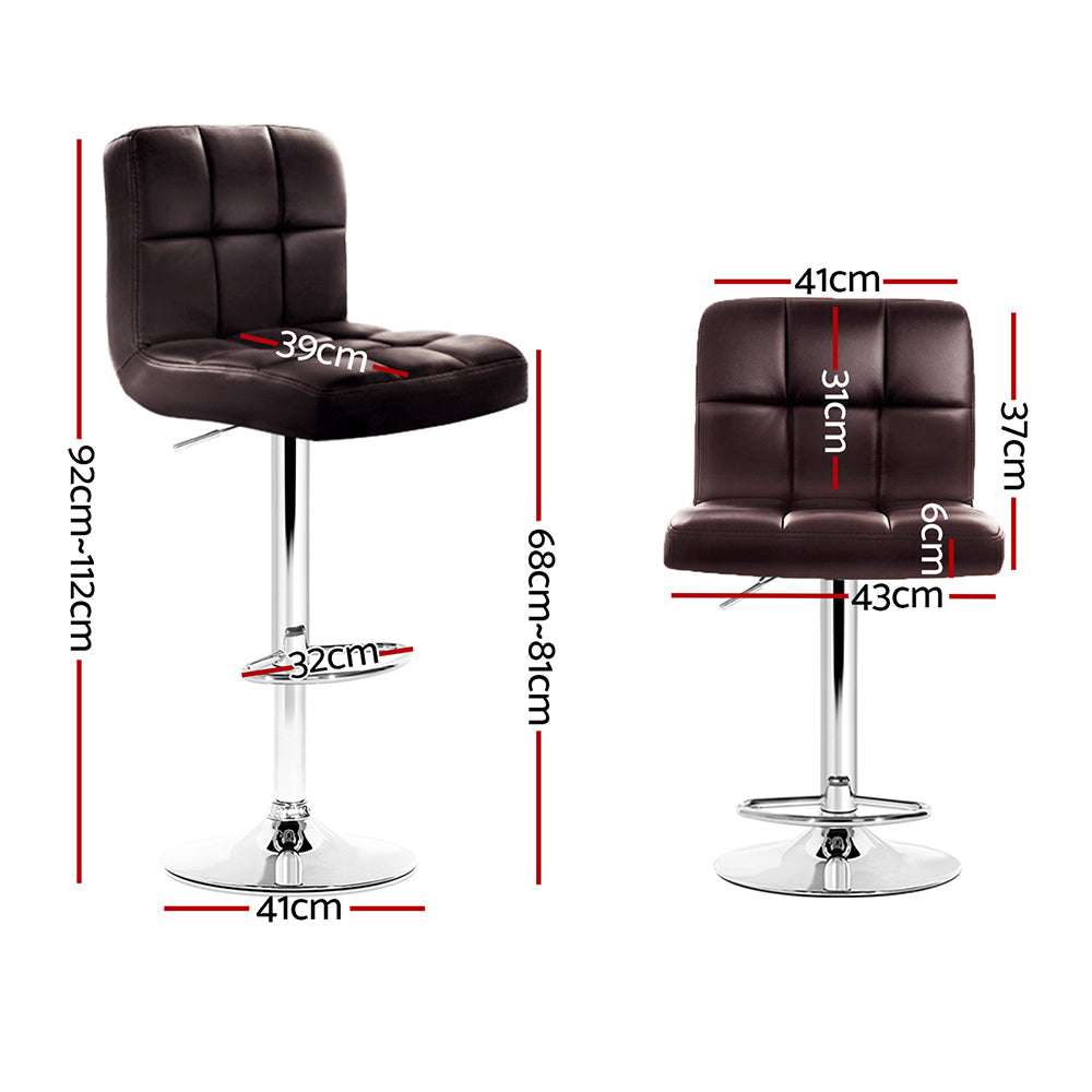 Artiss Set of 2 Gas Lift Bar Stools PU Leather - Chocolate Brown