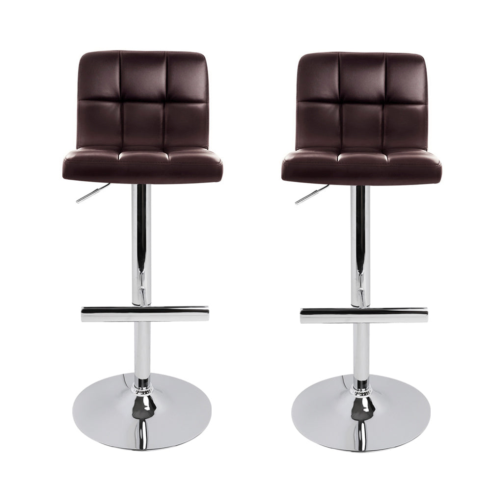 Artiss Set of 2 Gas Lift Bar Stools PU Leather - Chocolate Brown