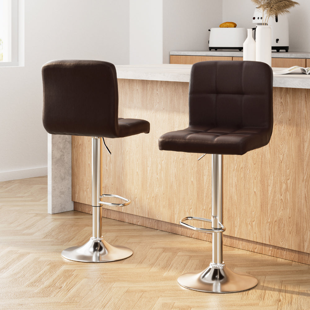 Artiss Set of 2 Gas Lift Bar Stools PU Leather - Chocolate Brown