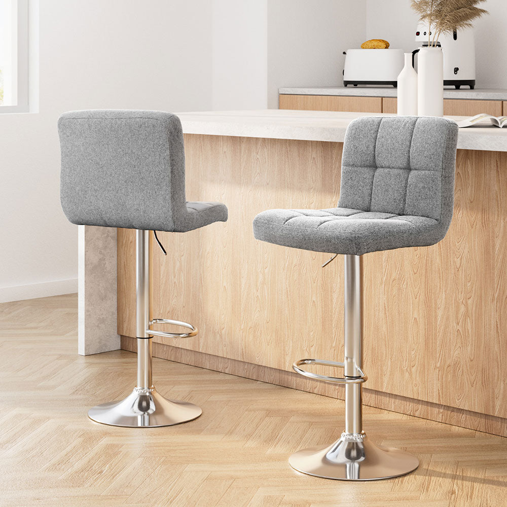 Artiss Set of 2 Fabric Swivel Bar Stools - Grey